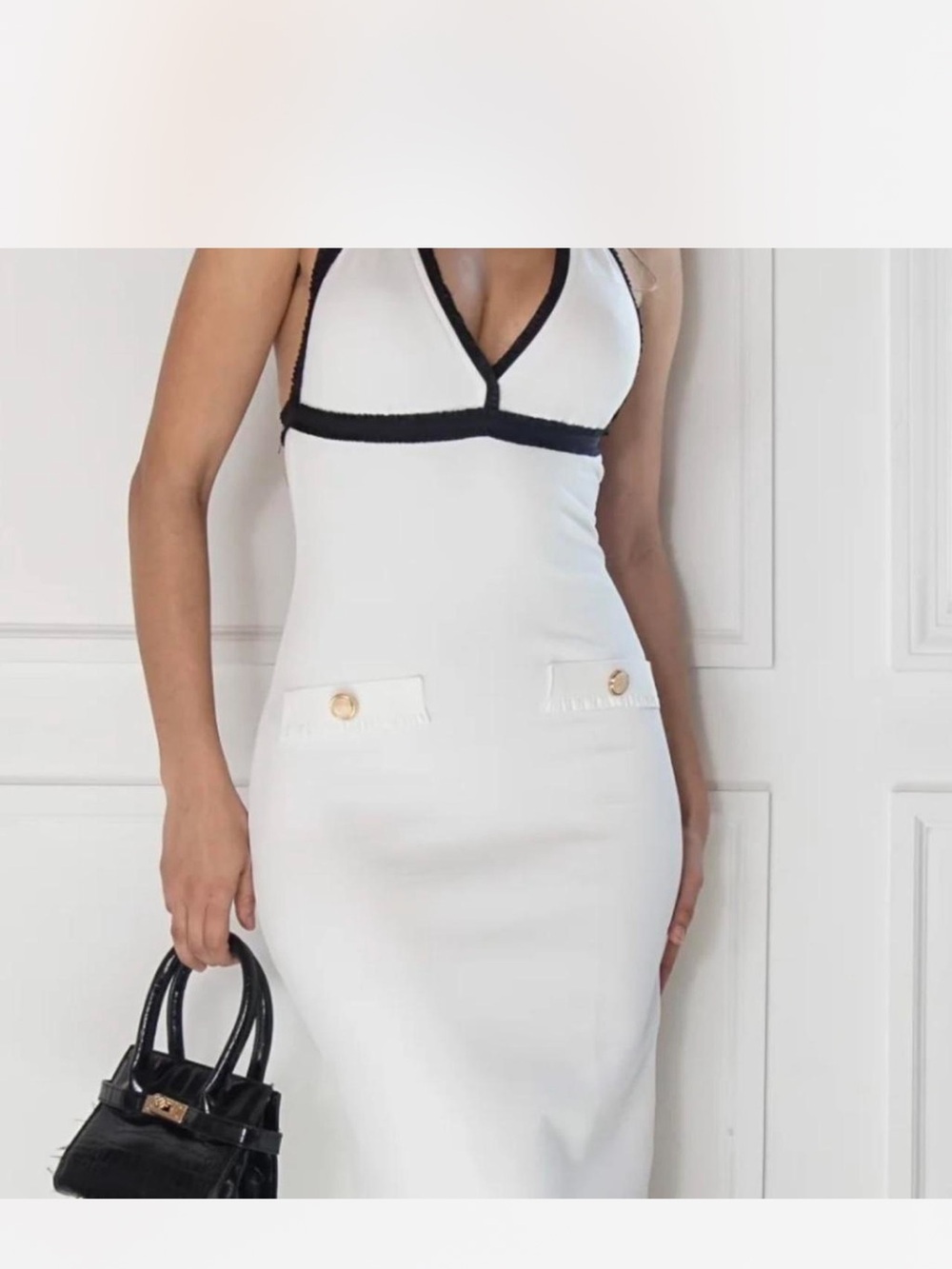 Zara White Midi Dress with Black Trim